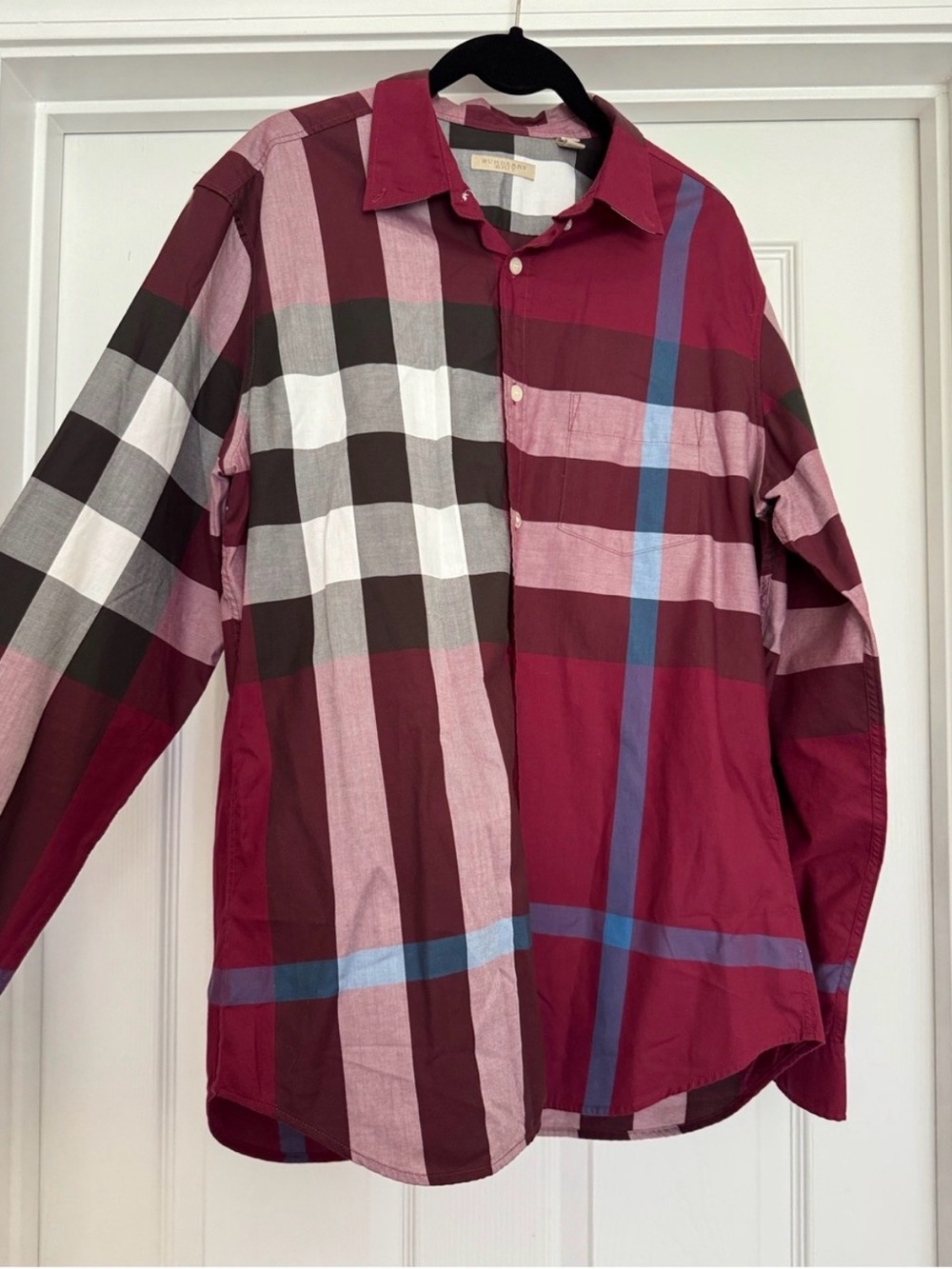 Burberry Men's Red Plaid Button-Down Shirt